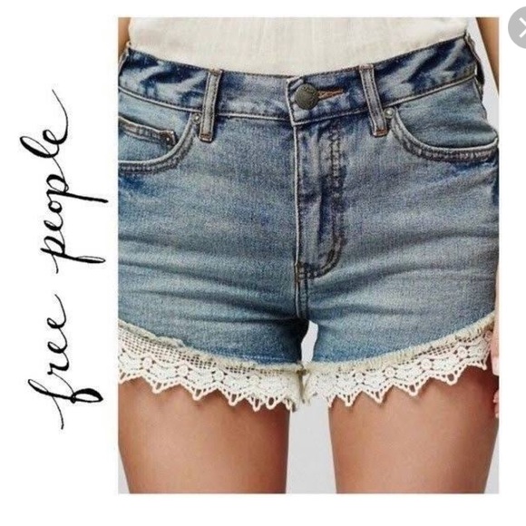Free People jean shorts lace trim - Picture 1 of 3